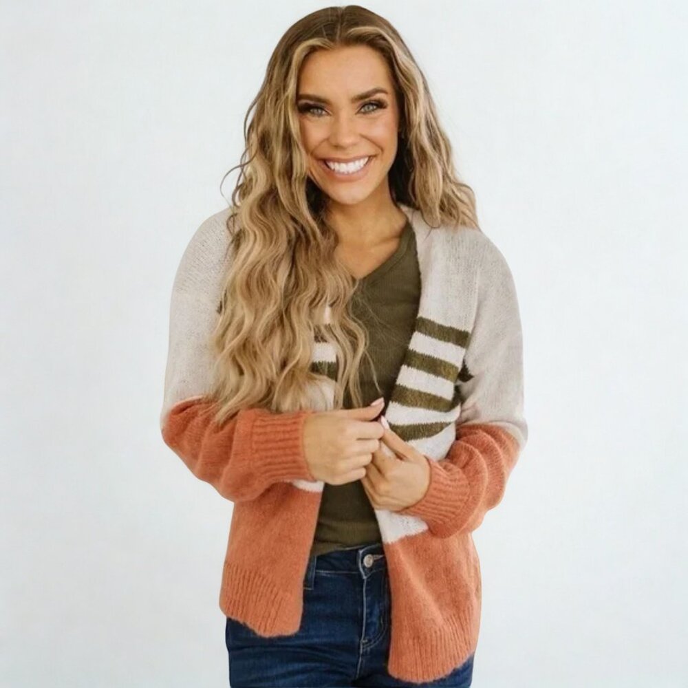 Liam & Co open front cardigan long sleeves orange green cream small